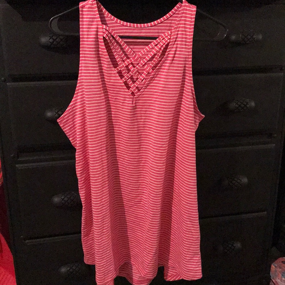 Pink and white criss cross tank top